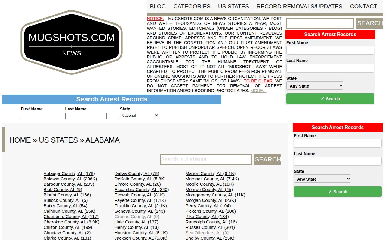 Mugshots com Alabama directory listing Colbert County as an unofficial secondary index
