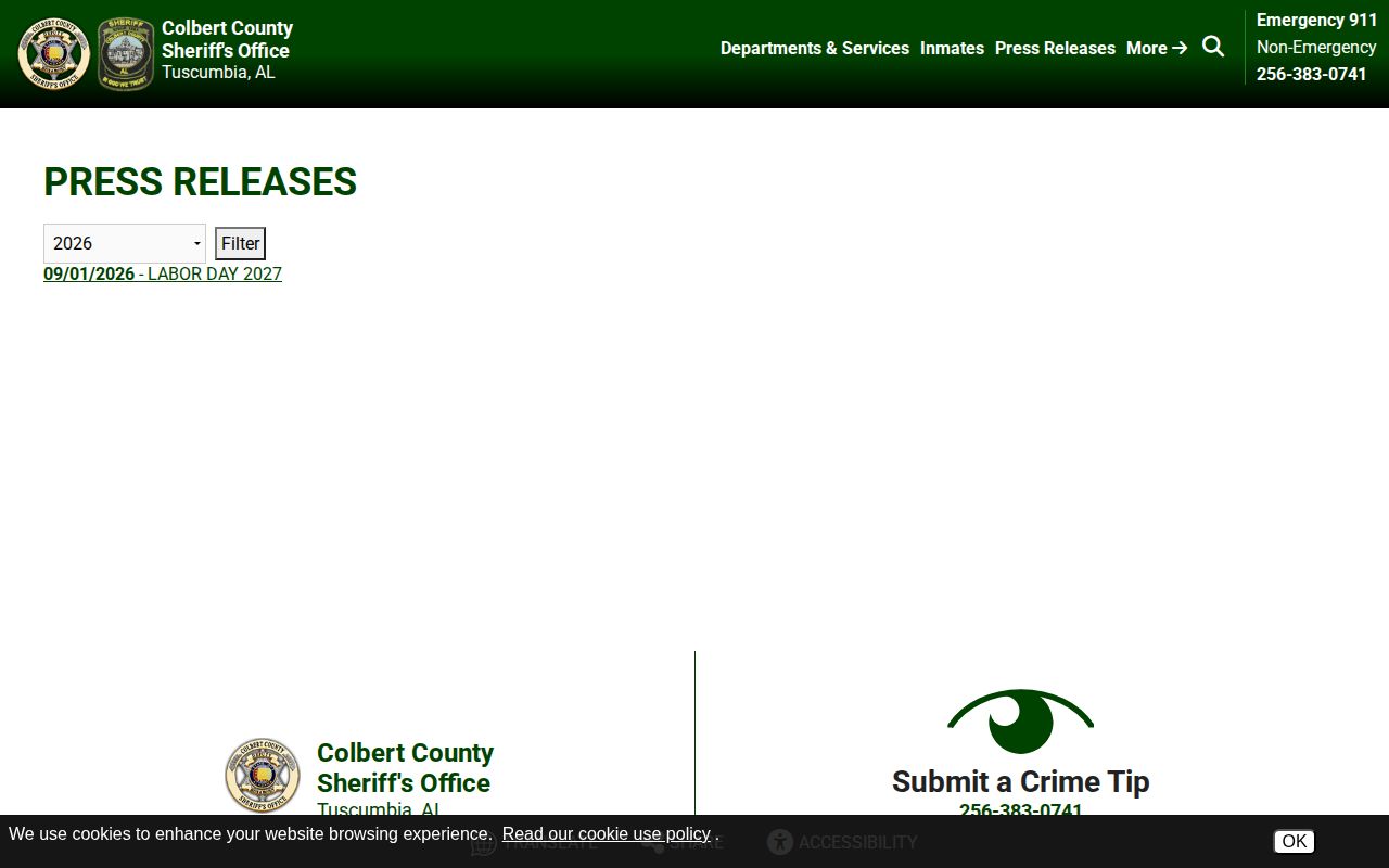 Colbert County sheriff press releases page for multi-day announcements