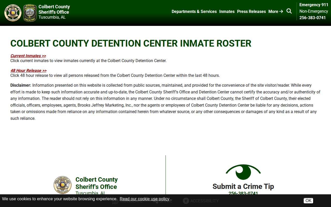 Colbert County jail roster chooser gateway screen