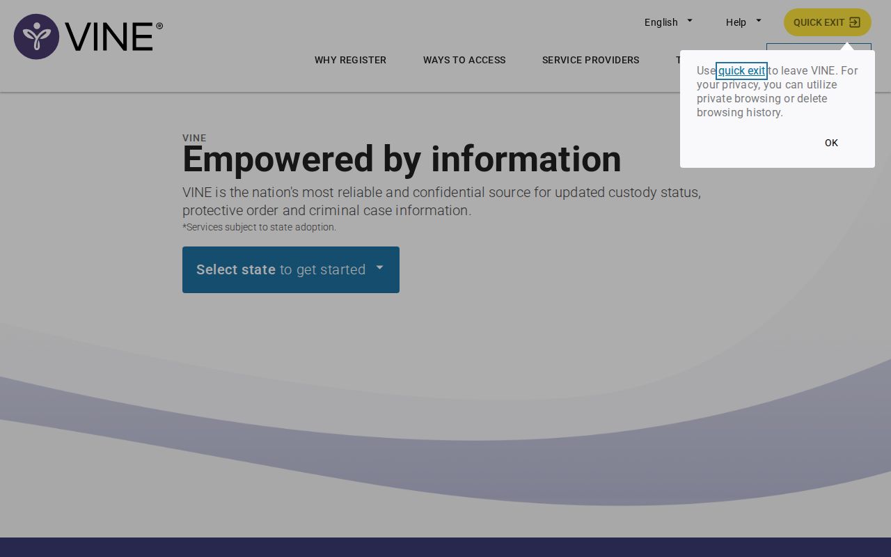 VINELink state and county search interface for custody status